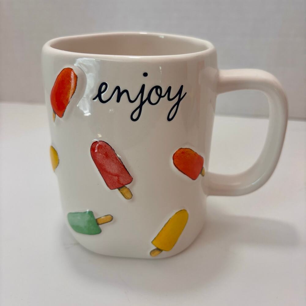Rae Dunn ENJOY Mug Colorful Popsicles Ice Cream Summer Raised Design Cup - Picture 2 of 8